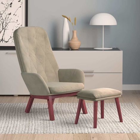 vidaXL Sillón de relax con taburete terciopelo gris claro (1/5)