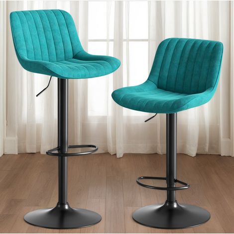 Lot de 2 tabourets de bar pivotants à 360° avec hauteur réglable, en velours bleu (1/5)