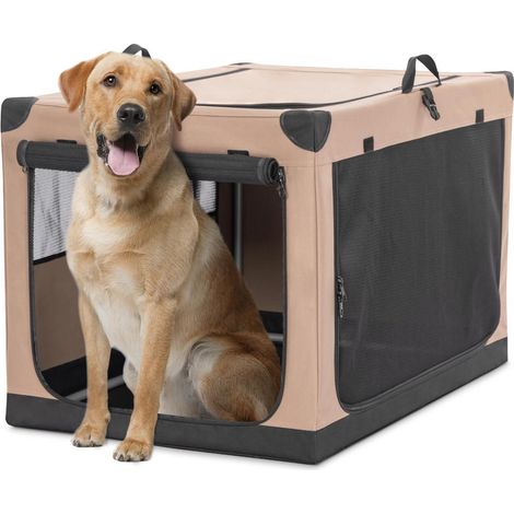 Faltbare Hundebox mit 3 Türen, verstellbarem Bezug und Aufbewahrungstasche, Khaki L (1/5)
