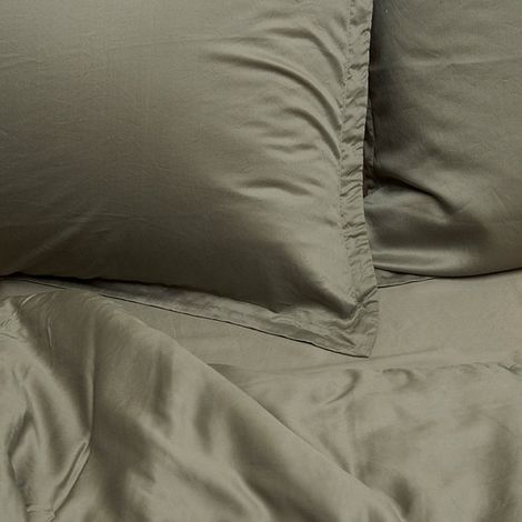 Housse de Couette en 100% Lyocell Tissage Sergé Mat Thermorégulatrice Vert Olive - PANGIVO (1/2)