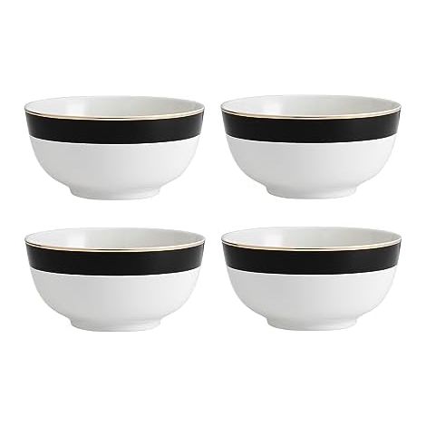 Mikasa Luxe Deco Schalen de Müsli de Porzellan, Set de 4 runde Schalen mit Muster Art Deco, 21cm, Schalen de Suppe für 4 - Geschenkverpackt und spülmaschinenfest