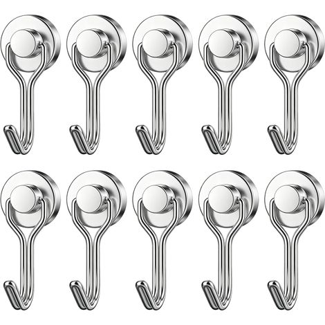 10 ganchos magnéticos, potentes ganchos de imán de neodimio para cocina, refrigerador, techo, baño, toallas, garaje.