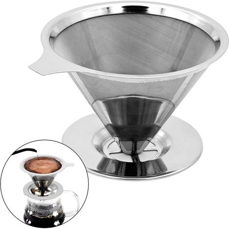 300 Mesh Permanent Edelstahl Kaffeefilter ohne Papier, Wiederverwendbarer Kaffeefilter, Wiederverwendbarer Kegel Kaffee Tropfer für 1 bis 4 Tassen (1/3)