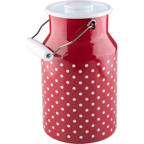 Riess Milchkanne mit Deckel 2 Liter Emaille Country Pünktchenrot