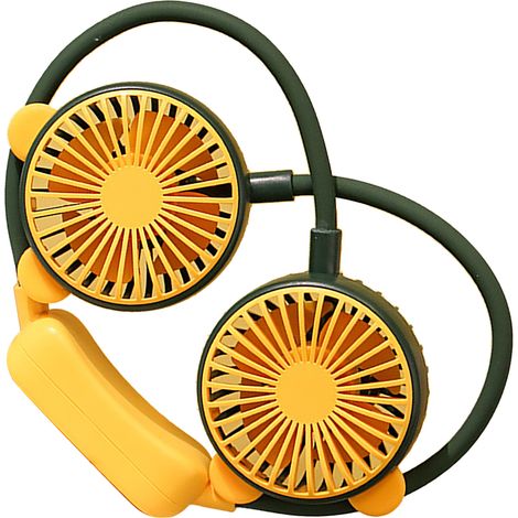 Ventilateur de cou portable, pliable, rechargeable par USB, mains libres, mini ventilateur suspendu, vert, idéal pour le bureau et les voyages (1/5)