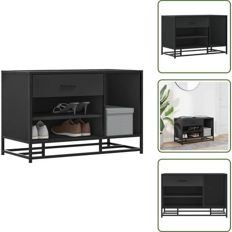 Schuhbank Schwarz 80x40x53,5 cm Holzwerkstoff und Metall - Schuhbank - Schuhbänke - Flurbank - Dielenbank (1/5)