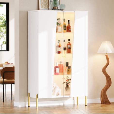 Vetrina 72x40x145 cm in MDF e vetro bianco con LED, ripiani regolabili – MEUBLIV (1/5)