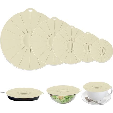5 Pieces Silicone Lids, 5 Sizes Reusable Silicone Lids BPA Free Universal Splash Guard Silicone Cover for Bowls, Plates, Jars (1/5)