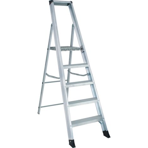 BRB Alu-Stufenleiter mit 5 XXL-Stufen, Höhe 1705 mm, extra Tiefe Stufen (1/2)