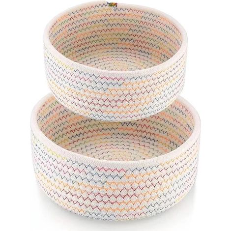 Lot de 2 paniers de rangement en corde de coton tressée – paniers de rangement tressés pour la décoration de la chambre d'enfant (1/5)