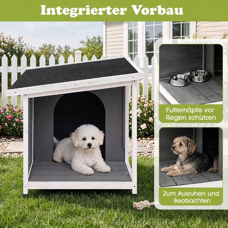 Montage facile niche pour chien en bois de sapin, toit ouvrant et véranda couverte pour extérieur 86 x 63 x 60 cm (1/5)