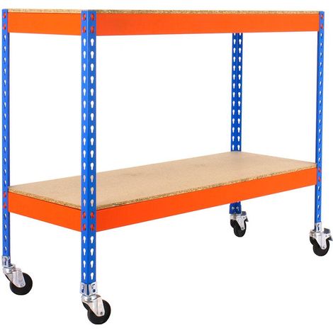 Simonrack Metallregal mit Rollen Blau Orange Holz
