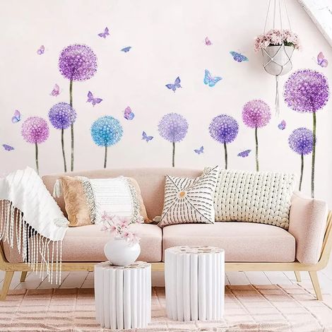 Stickers muraux aquarelle licorne et fleurs, stickers muraux affiche rose (1/5)