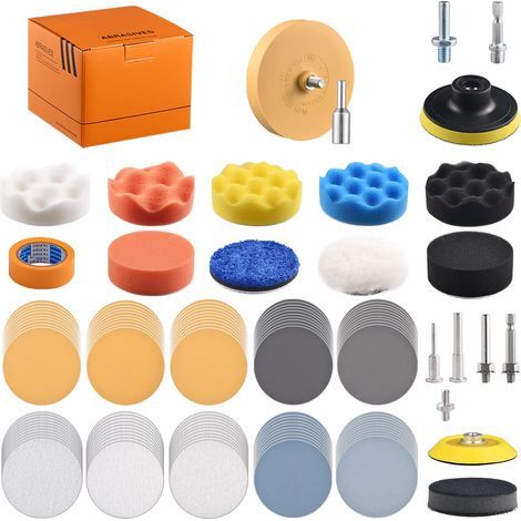 Kit de polissage pour perceuse de 7,6 cm (3 pouces) avec accessoire de ponçage et tampons de polissage pour la rénovation des phares de voiture. Disques de ponçage étanches avec gomme à polir. Grain :