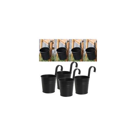 Lot de 4 pots de fleurs suspendus en métal noir – Crochet amovible – Diamètre 10 cm – Hauteur 8 cm – Pour balcon, jardin, intérieur, extérieur (1/5)