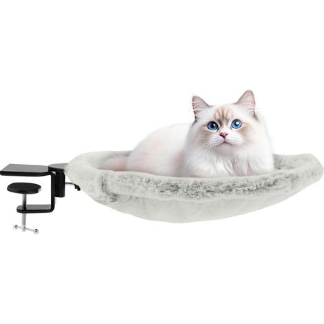 Hamaca de felpa para gatos, espaciosa y cómoda, perfecta para usar sobre un escritorio o como cama para gatos. Su estructura estable ahorra espacio. Peso máximo: 18 kg (gris). (1/4)