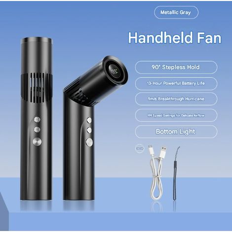 Mini 2-in-1 portable fan with light, digital display, neck strap, lipstick style, built-in flashlight
