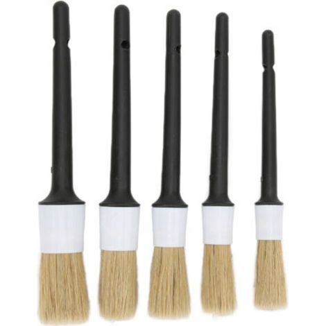 Jeu de brosses de détail automobile, 5 pièces, pour le nettoyage de l'intérieur et de l'extérieur de la voiture, siège en cuir d'échappement du moteur, blanc et gris (1/4)