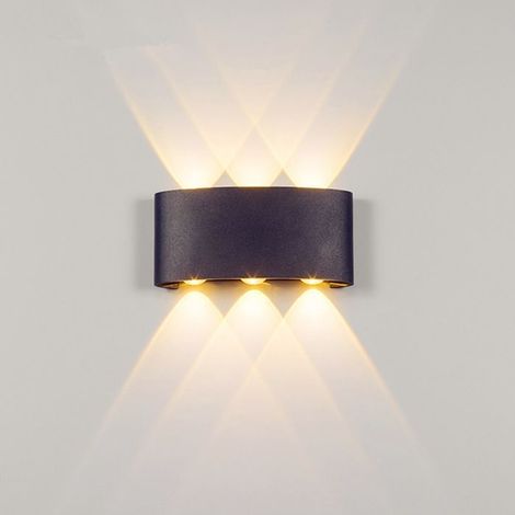 (Noir-lumière chaude) Applique Murale Extérieur Moderne 6W Lampe Murale en Aluminium Lumière Chaude Éclairage Étanche en Aluminium, Noir (1/5)