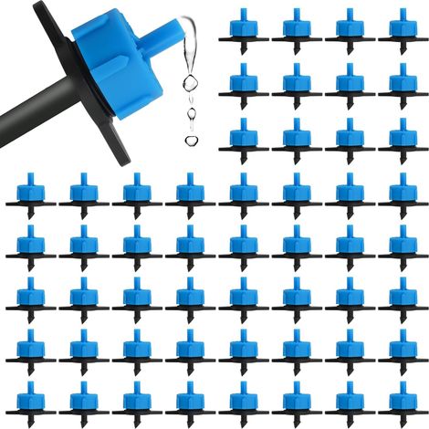 100 1/4" Goutteurs d'Irrigation Goutte à Goutte,  2 GPH Goutteur Compensation Pression pour Tube 4/7 mm, Micro Arroseur Jardin Tête Débit Constant pour Irrigation Goutte Pression 8 L/H (Bleu)