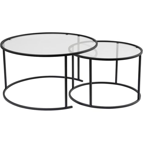 Lot de 2 tables basses 60 et 80 cm en verre et métal noir - DUOYA (1/5)