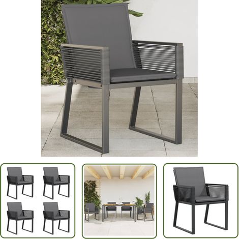 The Living Store Chaises de jardin lot de 4 avec coussins noir résine tressée - Chaise De Jardin - Fauteuil De Jardin - Mobilier De Jardin - Salon De Jardin - Décoration Extérieure (1/5)