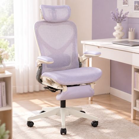 Sedia da ufficio ergonomica in mesh con poggiatesta 3D e poggiapiedi viola OKMYHOME (1/5)