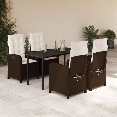 5-tlg. Garten-Essgruppe mit Kissen Braun Poly Rattan (1/5)