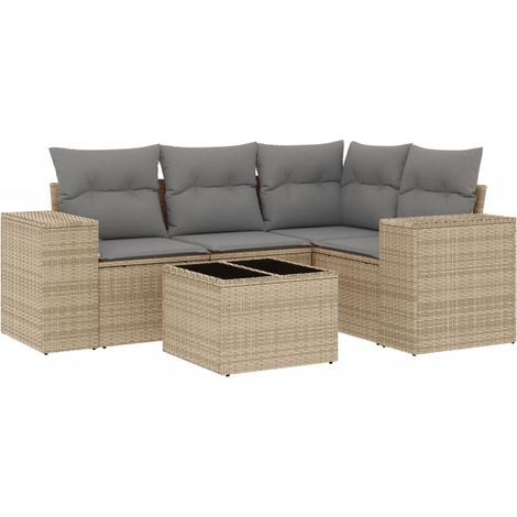 Set Divano da Giardino 5 pz con Cuscini Beige in Polyrattan vidaXL (1/3)