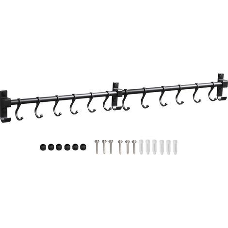 Barre de Ustensiles Suspension 80 cm, Porte-Ustensiles Mural en Aluminium, Support Mural Cuisine avec 12 Crochets Mobile, Crochets Multifonctionnel, pour Cuillères, Planches Découper, Ciseaux (1/5)