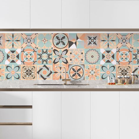Crédence adhésive cuisine - Effet carreaux de ciment - 90x180 cm - Adhésif BRILLANT (1/5)