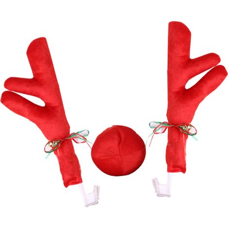 Kit nez et bois de renne pour voiture, déco Noël rouge marrant avec clochettes, tissu ouatiné, attache PVC renforcée, universel (1/5)