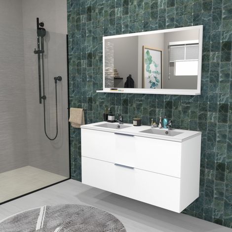 Waschbeckenunterschrank mit 2 Schubladen MALAGA 120 cm + Waschbecken / Weiss/ (1/4)