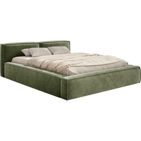 Selsey Tilves Slim – Polsterbett 140x200 mit Bettkasten und Lattenrost, Velours, olivgrün
