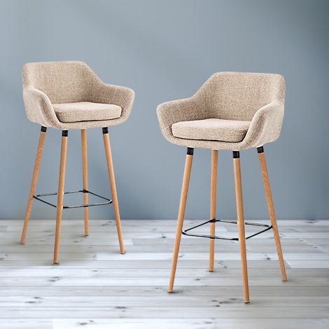 Skecten Set de 2 Taburetes de Bar, Taburetes Altos de Cocina, Asiento Acolchado - Beige