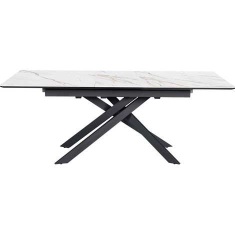 Table à manger rectangulaire extensible 6/8 pers. en céramique effet Marbre blanc et piètement noir 160/200x89,5 cm - Sivas