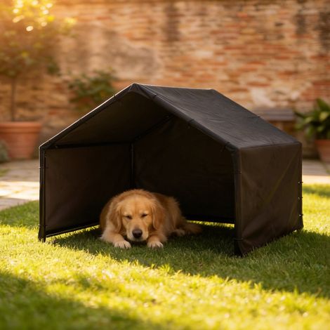 Niche d'extérieur en tissu Oxford pour chiens de petite, moyenne et grande taille. 125 x 110 x 93 cm. Noire.