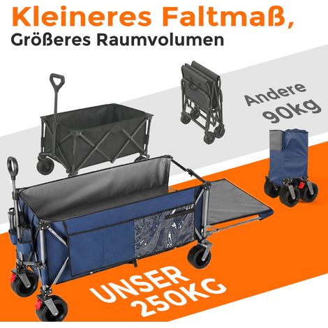 Chariot pliant 300L+120L avec hayon extensible, roues tout-terrain 17x10 cm, 180 cm - bleu (1/5)