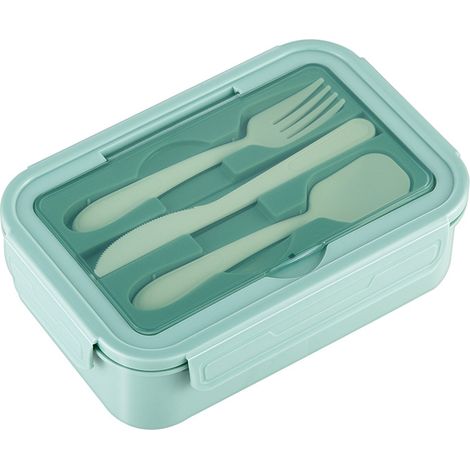 Boîte à déjeuner Bento pour enfants et adultes avec 3 compartiments couverts anti-fuite 1400ml en plastique Snacks boîte à aliments pour micro-ondes(vert) (1/5)