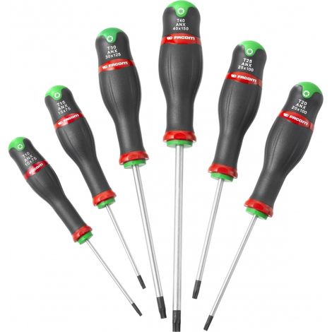 Facom – Jeu de tournevis torx 6 pièces – Empreinte torx pour vis à tête fraisée – Pour travaux de précision – Compatible avec vis série T10 à T40