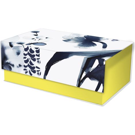 Une Boite de Rangement en Carton Multifonctions Rectangulaire - Motif Floral Peint à l'Encre Bleue - 29,8x17,8x10,8 cm - Papier finition satiné - Collection Inkebana (1/5)
