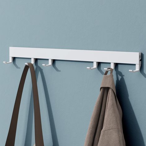 Mai & Mai Porte Manteaux Mural en Aluminium pour Salle de bain Cuisine Chambre Entrée Accroche Serviette 6 Crochets Patère Murale Anti-chute Blanc Mat 600×17 MM Stalo-10