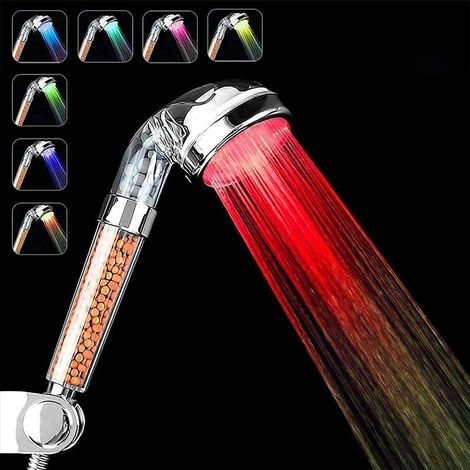 Pommeau de douche, 7 changements de couleur de LED, douche LED, douche à main, salle de bain d'hydrothérapie - économie d'eau haute pression - filtration élevée, ion anti-négatif à trois niveaux-Fei Y (1/5)