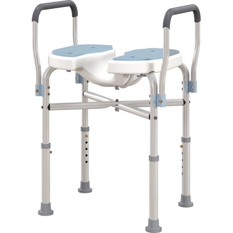 Silla de ducha asiento en u reposabrazos 53 x 36 x 64-75 cm ajustable antideslizante moderno elegante de aluminio azul claro 210000849 (1/5)
