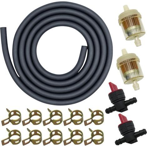 Kraftstoffschlauch-Set – Kraftstofffilter – Kraftstoffventil – Schlauchschelle – Für Rasentraktor und Schneemobil, 2 m, Schwarz, 6 mm (1/5)