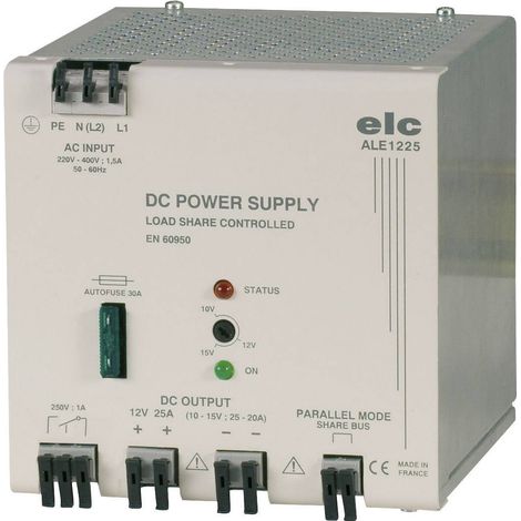 Alimentation pour rail DIN ELC, 12V c.c. 25A, 190 440V c.a., 300W (1/2)