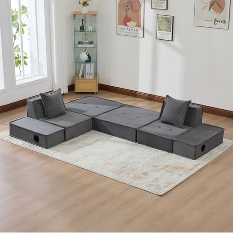 Sofá 2 plazas 162x78x66 cm gris oscuro en pana con 2 cojines y bolsillos laterales (1/5)