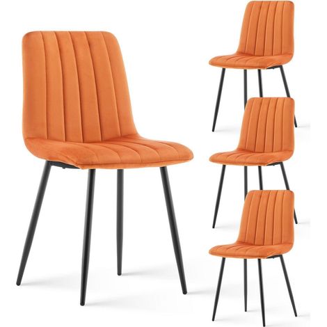 Esszimmerstühle 4er Set Samt Orange mit Metallbeinen (1/5)