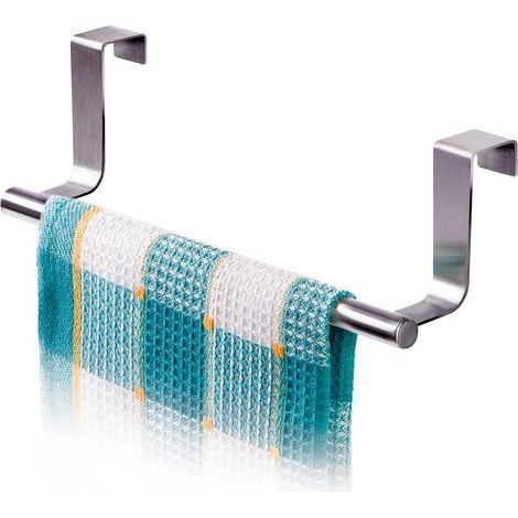 Toallero y perchero para colgar en la puerta, barra de acero inoxidable para colgar en las puertas de los armarios, no requiere taladrar. (1/4)