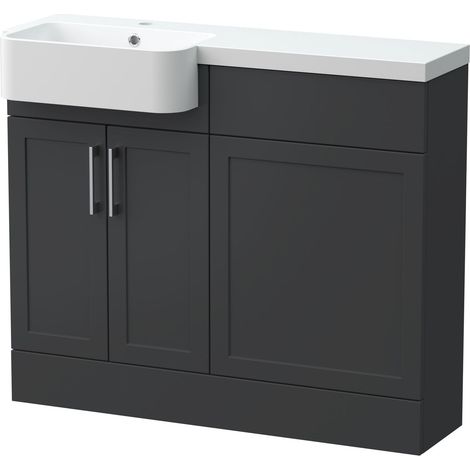 Pirehill Traditional Floor Standing Compact 2 Door Vanity Basin WC Combination Unit with Basin, 1000mm, Left Hand, Dark Grey